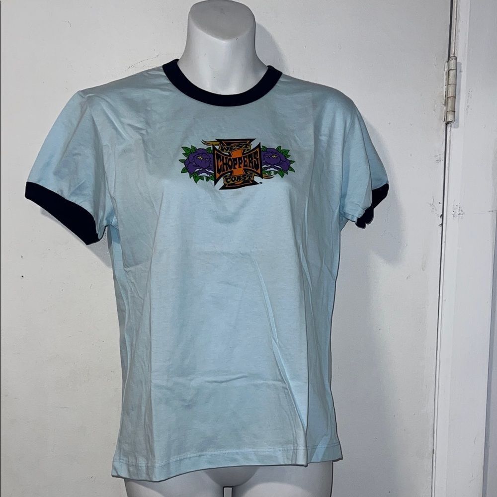 WEST COAST CHOPPERS Vintage Baby Blue Juniors/Youth Baby Doll T Shirt-L NWT!